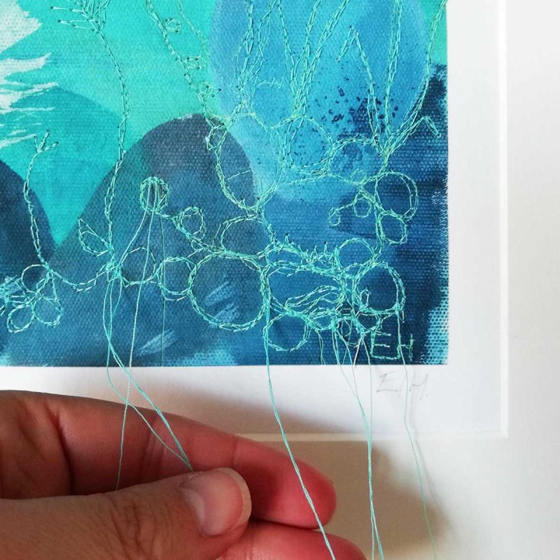 Calm Art print with free motion embroidery by Artist Ellie Hipkin