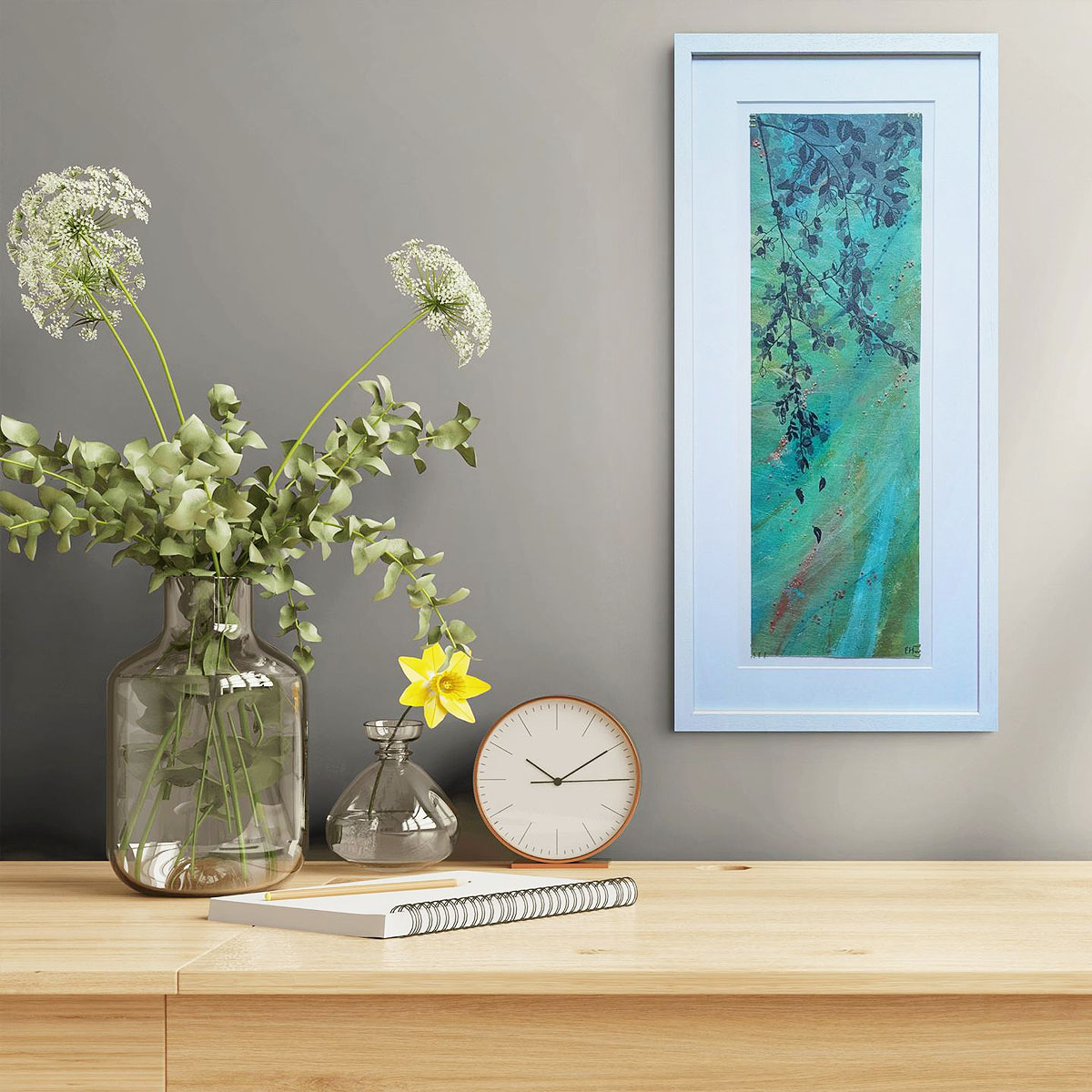 A stillness in Leaves - framed - interiors 2 - Ellie Hipkin Art